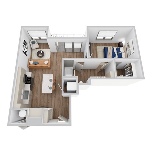 A 3D rendering of A5 floor plan at Era apartments in Denton, TX